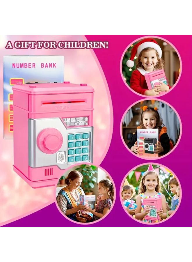 Pink Electronic Fingerprint Password Protected Money Bank For Kids Gift - Image 3